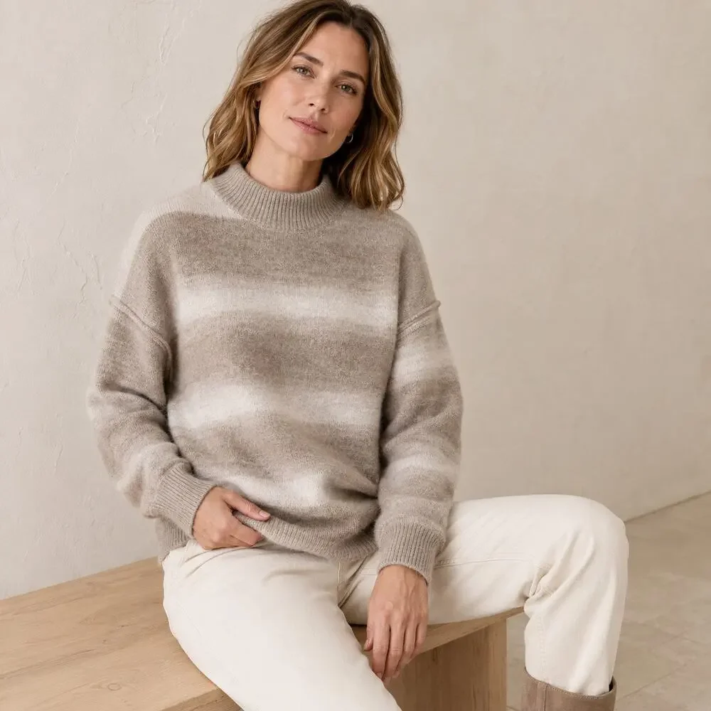 Sage The Label Reach For The Stars Ombre Sweater M Taupe Gray Shimmer Fuzzy Knit